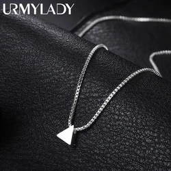 925 Sterling Silver Necklace 18 inches Box chain Simple geometry triangle Pendant For Women Fashion Jewelry Christmas Gifts