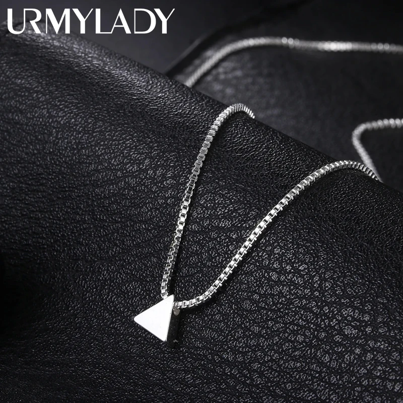 925 Sterling Silver Necklace 18 inches Box chain Simple geometry triangle Pendant For Women Fashion Jewelry Christmas Gifts
