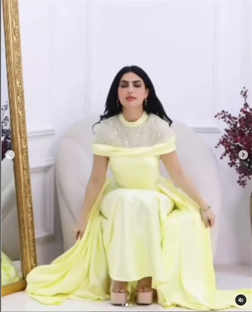 MOBUYE-Robe de Bal A-ligne Élégante à Manches Courtes pour Femme, Tenue de Soirée à la Mode Arabe de Dubaï, 2024