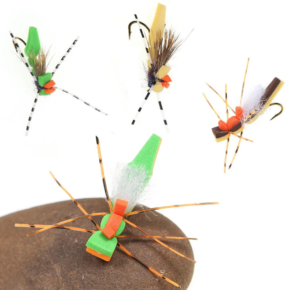 #8 Floating Synthetic Fiber Deer Hair Rubber Legs Foam Grasshopper Dry Fly Trout Flies Bass Panfish Fishing Lure Baits