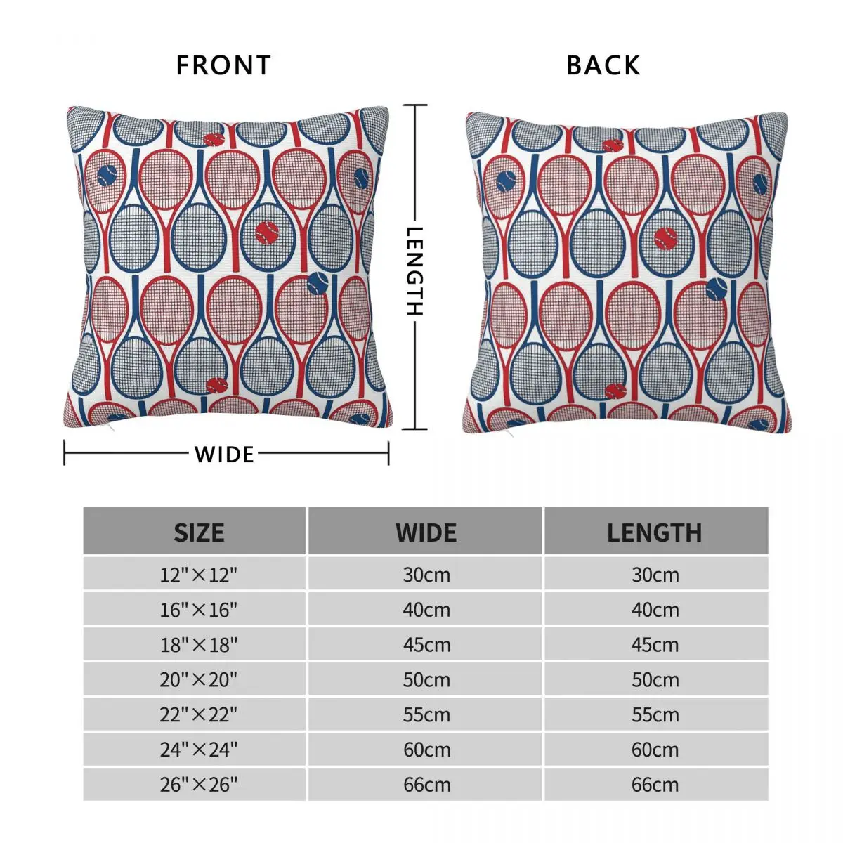 Tennis Rackets Red Navy Blue Square Pillowcase Polyester Linen Velvet Pattern Zip Decor Pillow Case Home Cushion Cover 18