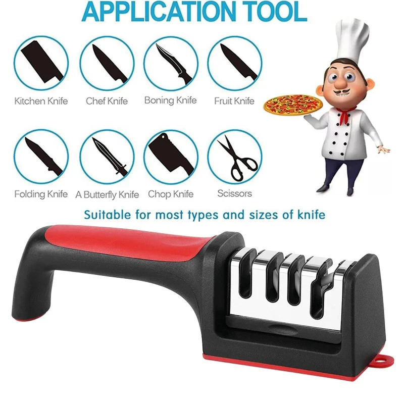 Ergonomic 4/3-Stage Knife Sharpener - Household Kitchen Essential Tool for Sharp Knives