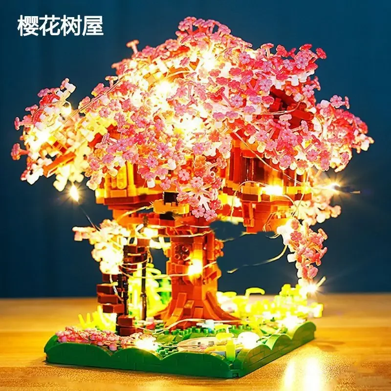 Sakura Tree House Building Block Compatible Lego Girl Series Castle Bouquet Assembly Adult Lover Holiday Gift Toy