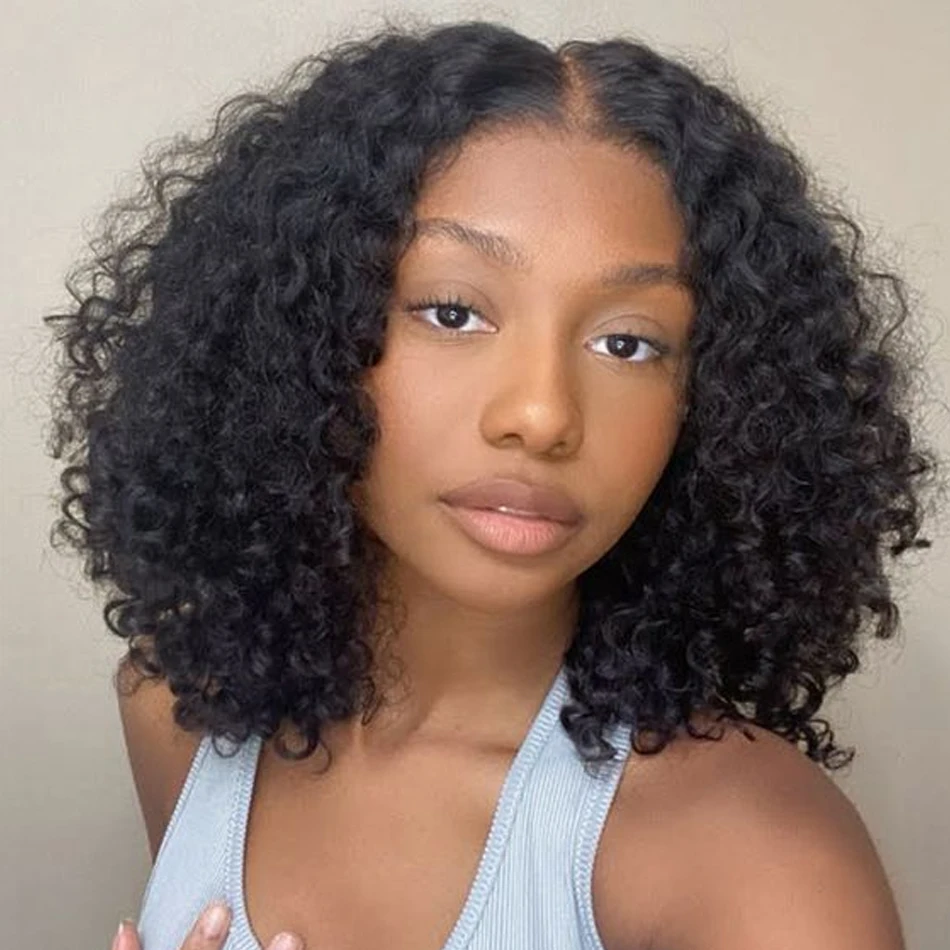

Wear And Go Kinky Curly Bob Wig Lace Frontal 100% Human Hair Wigs Pre Plucked 180 Density Brazilian Deep Curly Short Bob Cheap