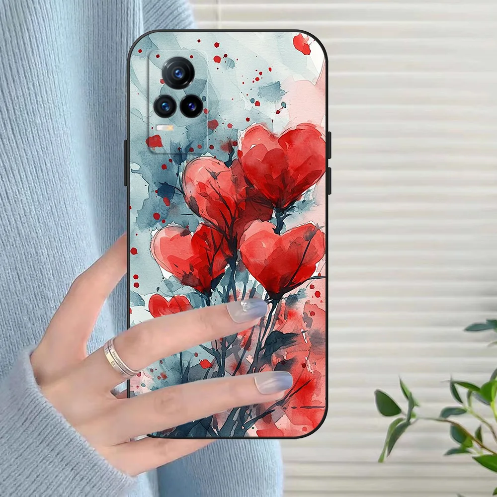 Black Tpu Case For Vivo Y21 Y51A 2021 Y21S Y33S Y51 2020 Y51S Y53s 4G Y72 5G Back Cover Valentine’s Day heart