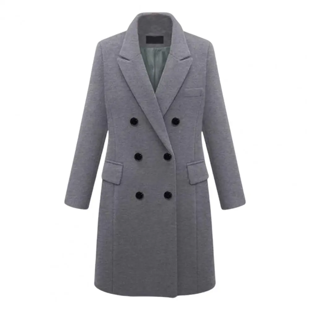 

Women Coat Women Outerwear Elegant Double-breasted Winter Coat with Turn-down Collar Warm Pockets Solid Color Stylish for Office