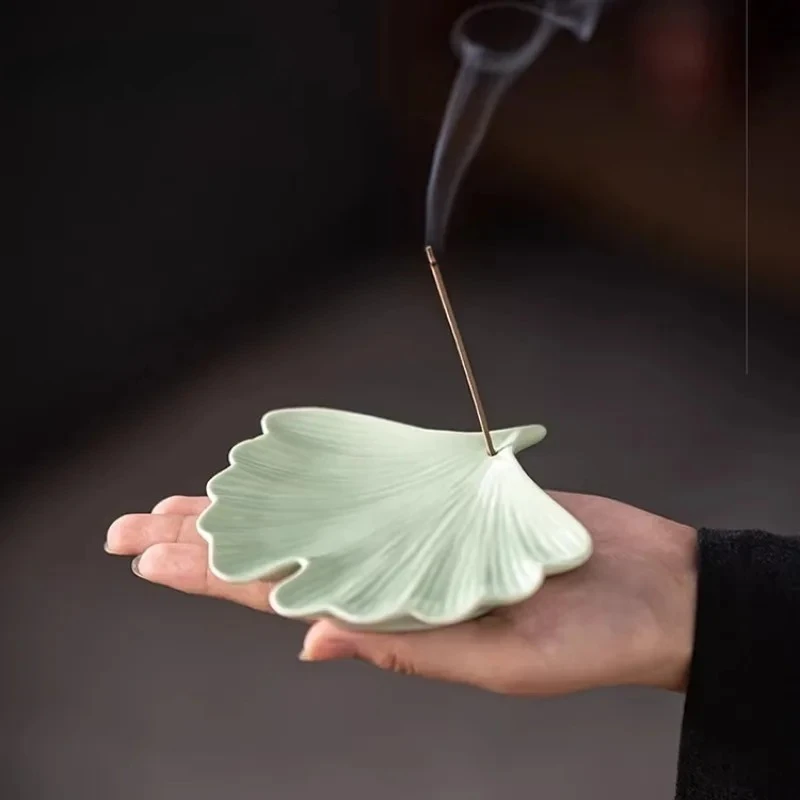 Ceramic Ginkgo Leaf Fragrance Insert Chinese Style Incense Burner Indoor Aromatherapy Base Household Decorative Ornaments