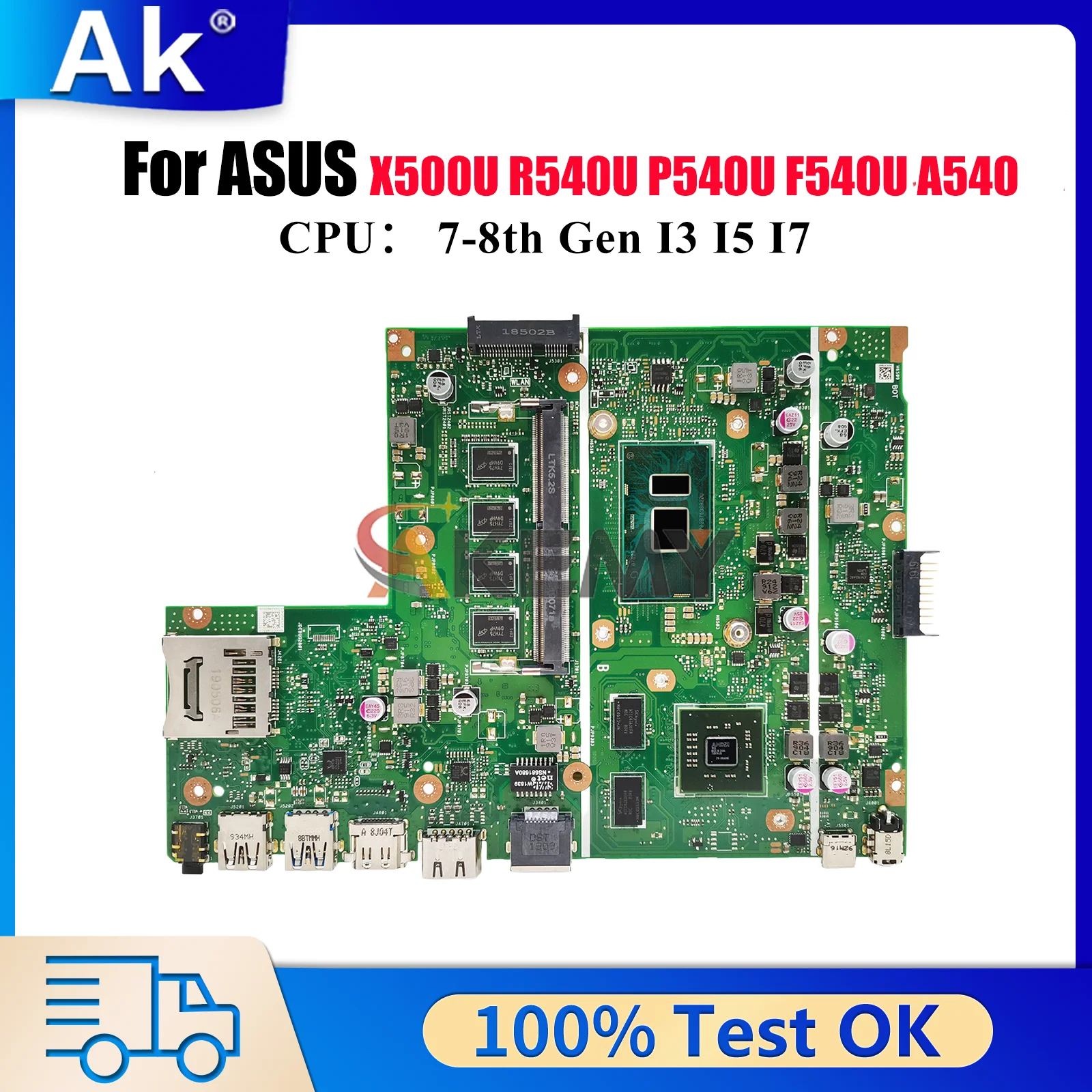 

X540UP Laptop Motherboard For ASUS X500U X540U A540U X540UPR X540UP P540U F540U R540U K540U Mainboard With I3 I5 I7 CPU tests OK