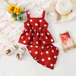 Summer baby girl suspender shorts 2/piece set girl's full body polka dot printed suspender+same style printed shorts