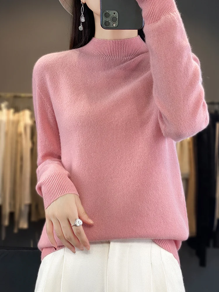 

Новый женский свитер-пуловер TLOML с воротником-стойкой, 100% мериносовая шерсть, трикотаж, осень-зима, мягкий, теплый, комфортный, кашемировый свитер, женские топы