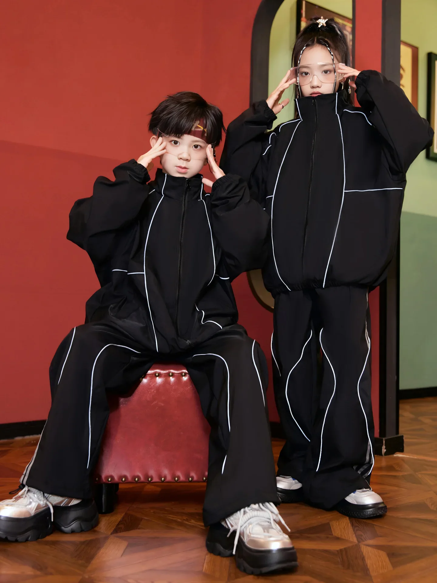 Boys Hip Hop Jacket Joggers Pants Girls Loose Sport Coat Kids Jazz School Unifoms Street Dance Clothes Sets Children Streetwear