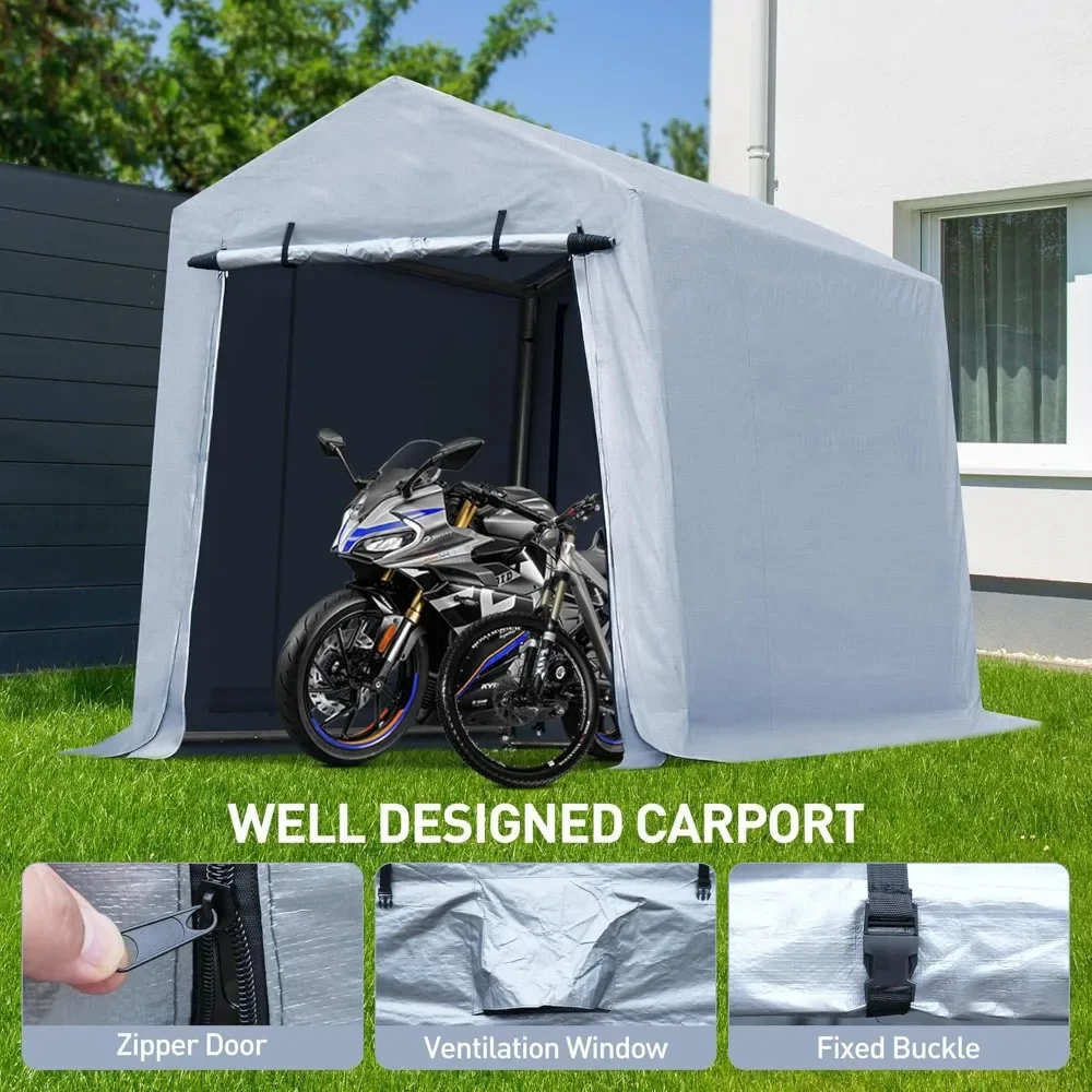 6x7x8FT Portable Storage Shed, Heavy Duty Outdoor Storage Shelter with Waterproof Cover, Portable Garage