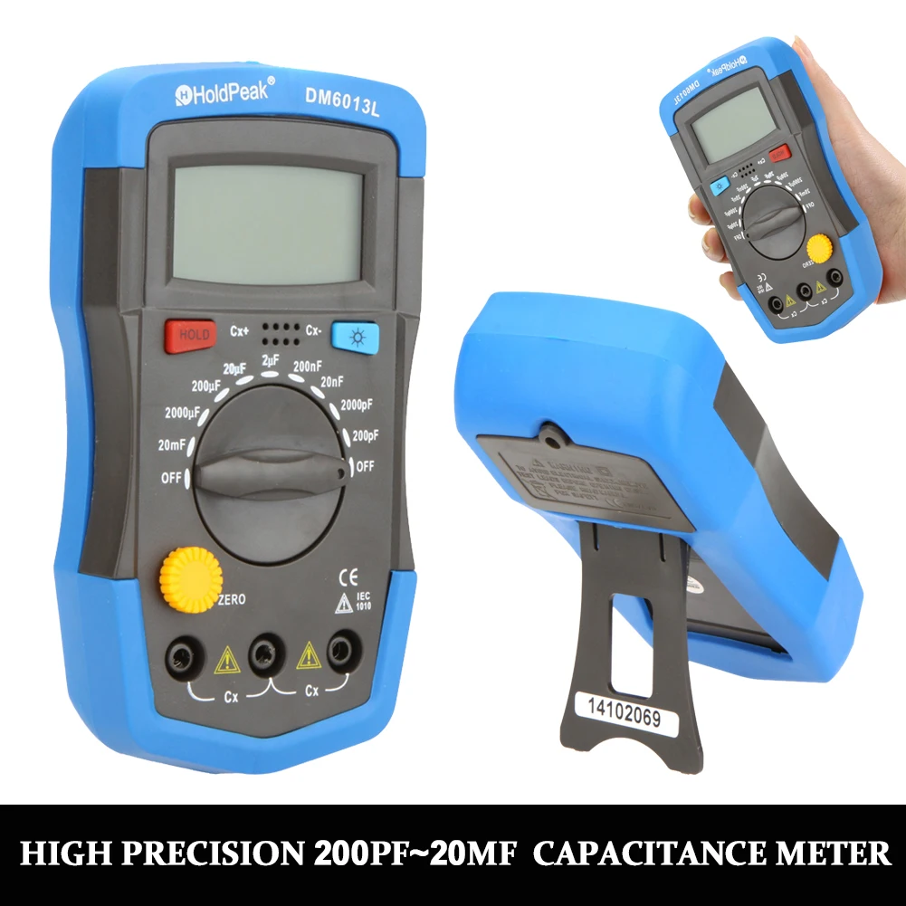 DM6013L Digital Capacitor Tester 1999 Counts 200pF~20mF Electronic Capacitance Tester Data Hold LCD Backlight Measurement Tools