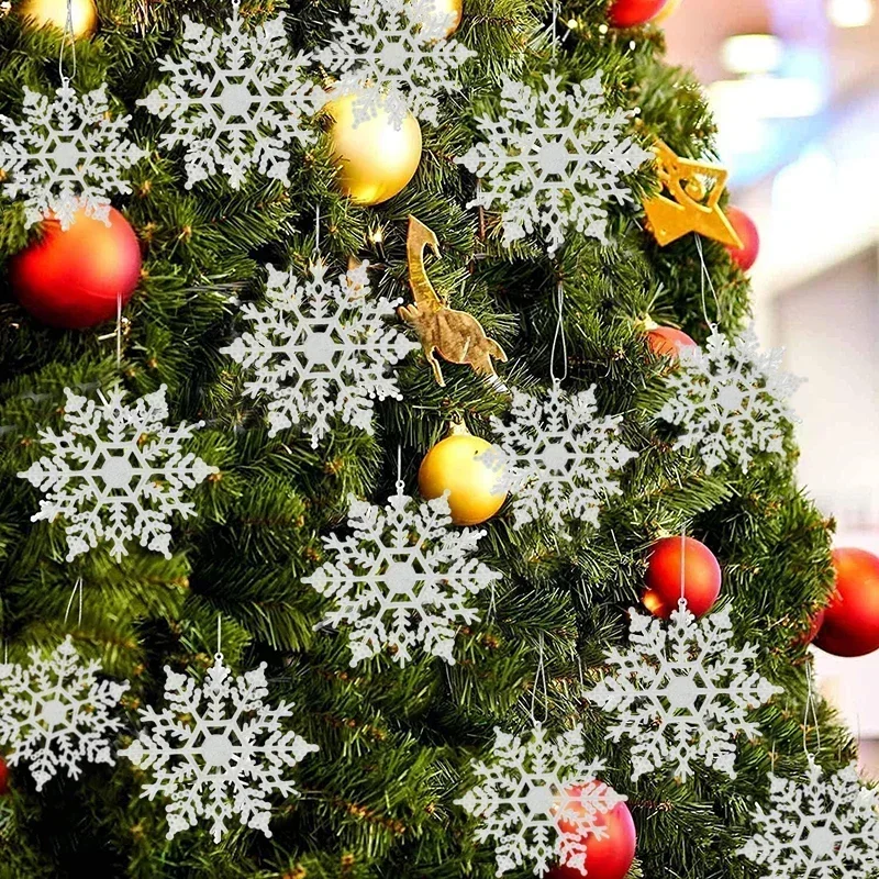Flocons de neige bleus avec poudre brillante, pour décoration d\'arbre de noël, nouvel an, hiver, lot de 24/12/6 pièces