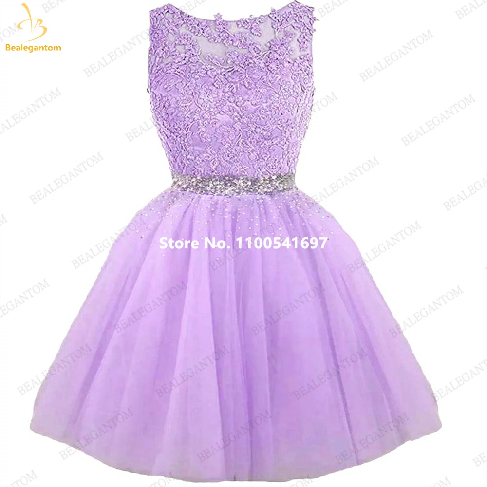 Bealegantom Scoop Beaded Short Homecoming Dresses 2023 A Line Tulle Beading Mini Prom Cocktail Graudation Party Gowns