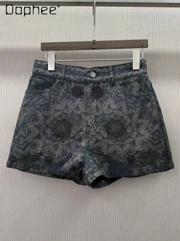 

Retro Fashion Flower Print High Waist Slim Casual Shorts Women High Sense Temperament Socialite Wide-leg Pants Female Summer New