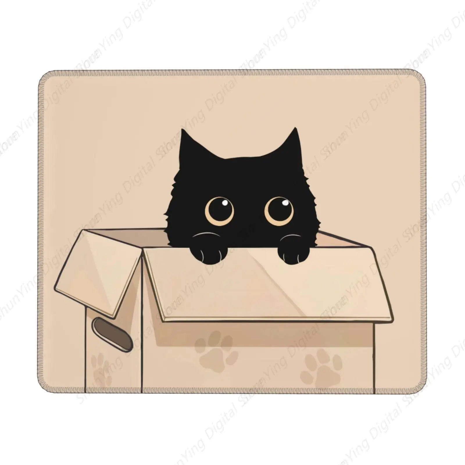 

Black Cat Mouse Pad With Stitched Edges Anti Slip Rubber Base Cute Cardboard Box Suitable For Gaming Office Laptop Mouse Pad