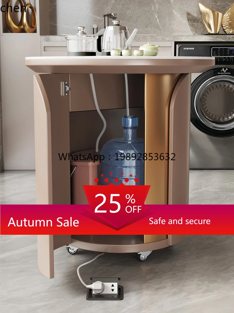 

mobile tea table, small tea table, simple round multi-functional rock slab tea table room decoration accessories