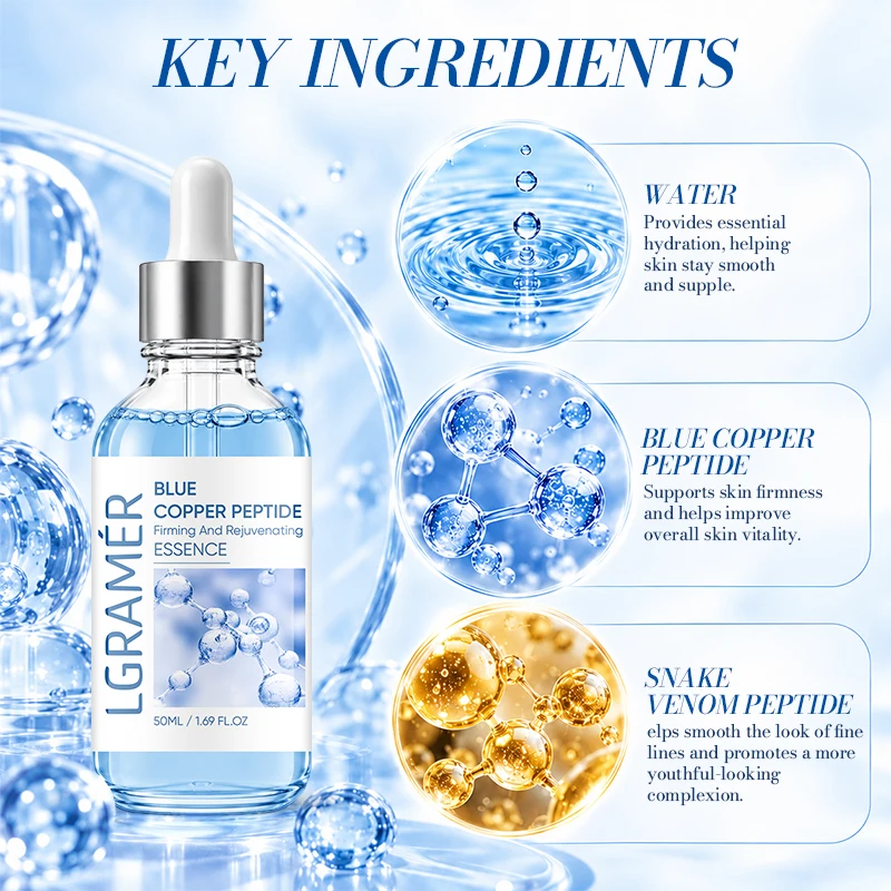 Blue Copper Peptide Facial Essence Firming Rejuvenating Serum Deep Hydration Lift Tired Skin Reduce Fine Lines Face Skin Care