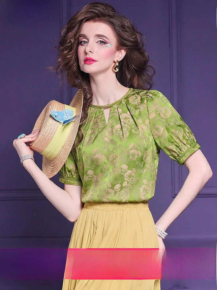 

Phoebe Dream Floral Print Slim Fit Short Sleeve round Neck Summer Shirt Women's Fashion Design Casual Style Polyester Fiber