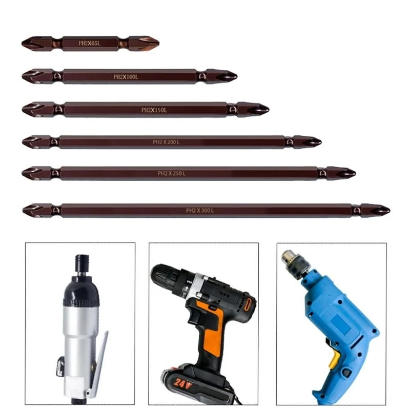 D8KF 65mm-300mm Screwdriver Bit Set Phillipses Double Head PH2 Bit 1/4'' Hexes