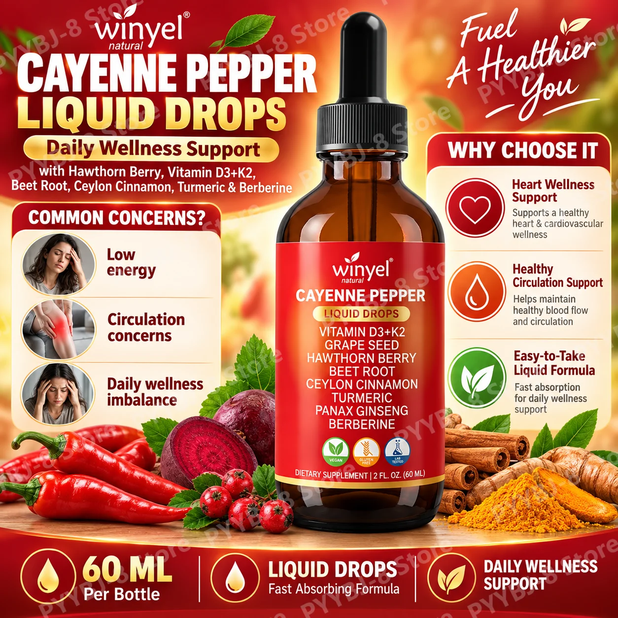 Vitamin D3 K2 Drop - Cayenne Pepper Liquid Drops, Vitamin D3