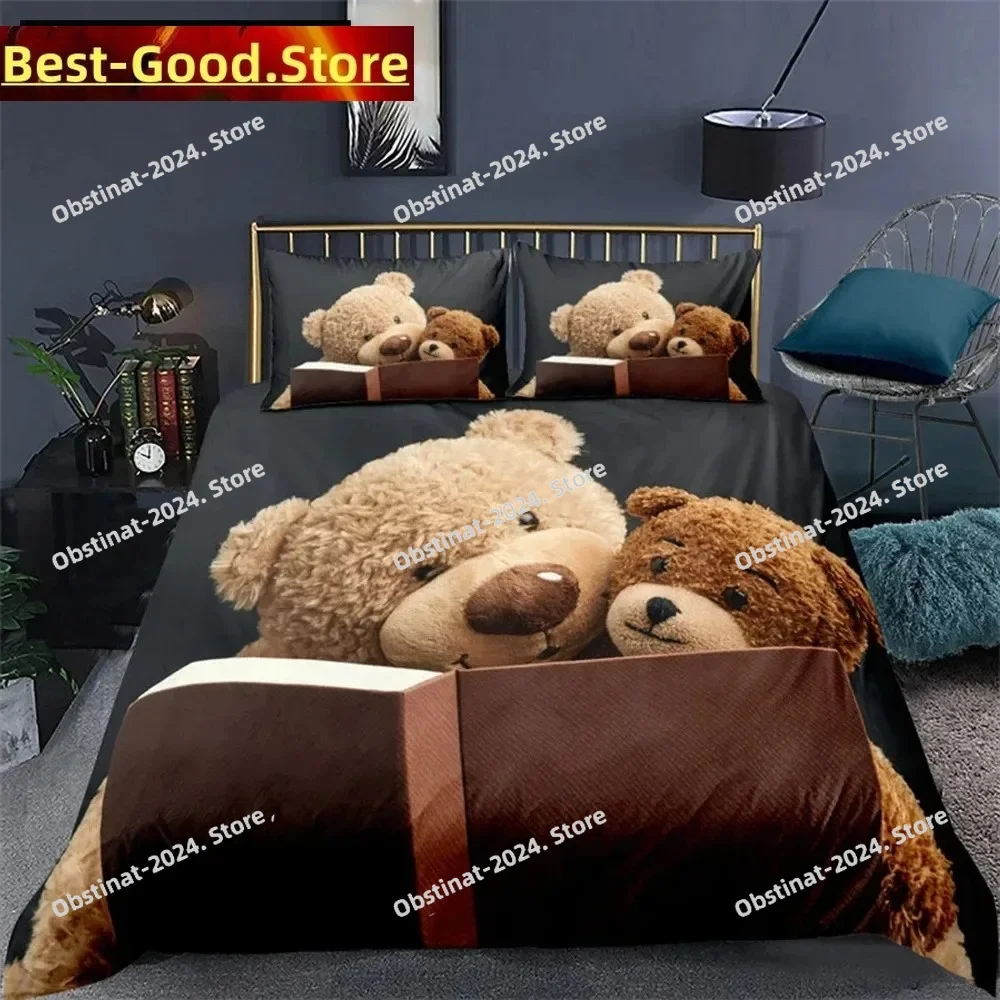 

Teddy Bear Pattern Bedding Set Simple Bedspread Pillowcase Cartoon Home Textile Children Adult Bedroom Decoration