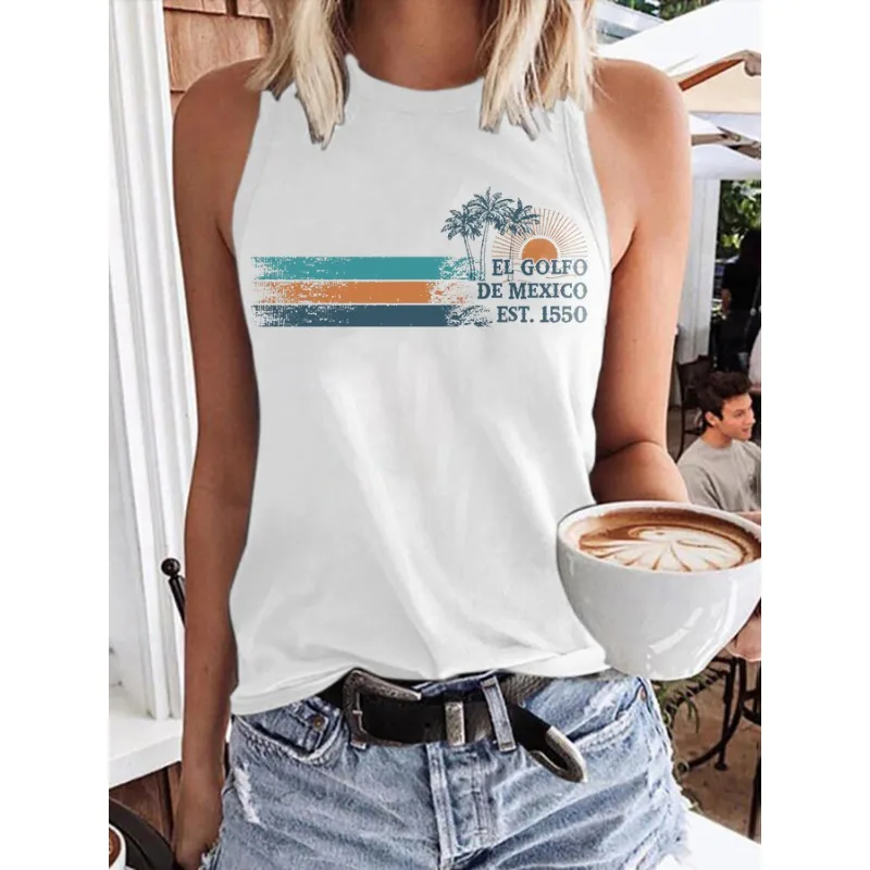 Women's Mexico Golf Print Tank Top Summer Sleeveless Tops Hot Tees
