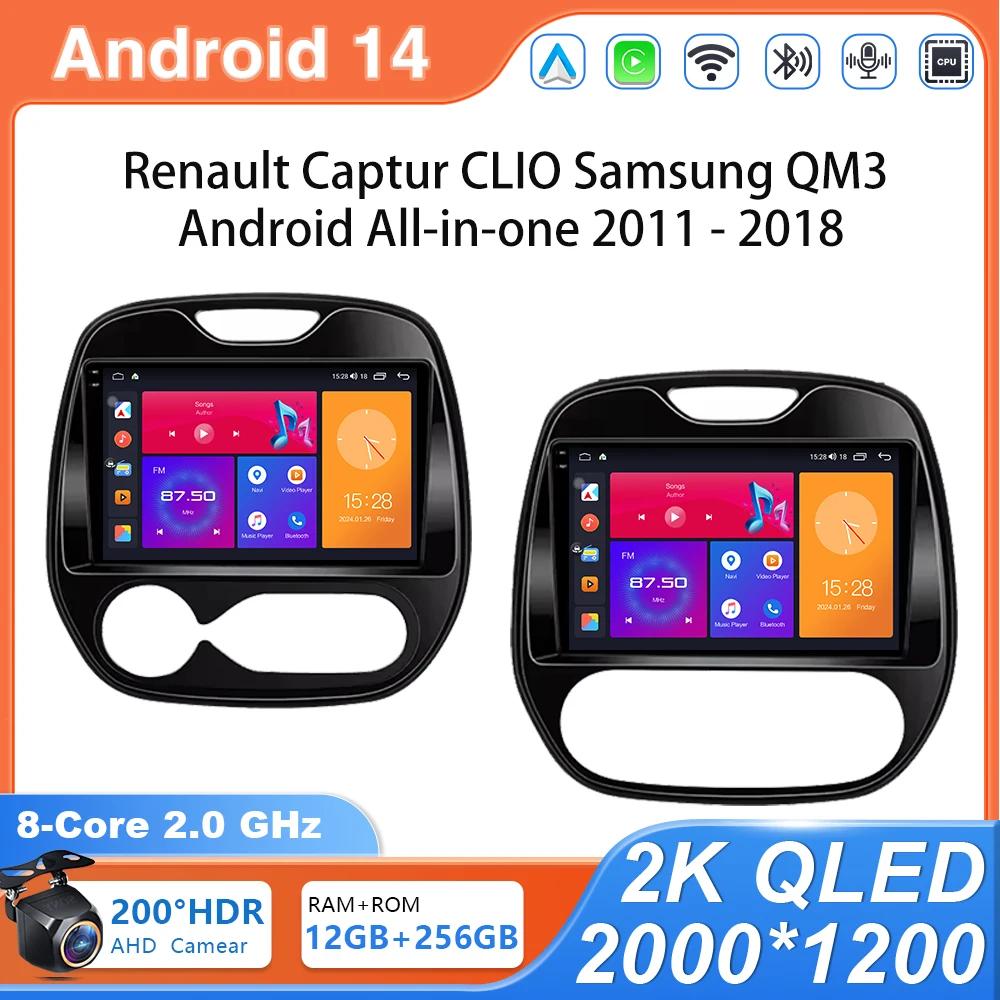 Android 14 Car Radio For Renault Captur CLIO Samsung QM3 Android  All-in-one 2011 - 2018 Caplay Auto Multimedia Video GPS 2 din 