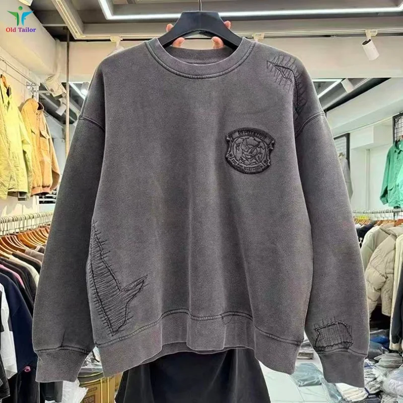 

26SS Премиум стираная толстовка с вышитым логотипом на флисовой подкладке, высококачественный мужской и женский модный пуловер большого размера