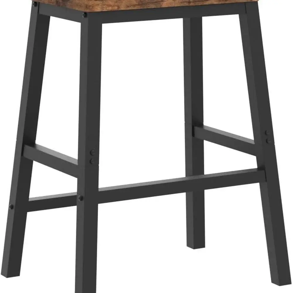 Pair of 23.6 Saddle Bar Stools with Footrests, Rustic Brown & Black, Suitable for Kitchen Counters and Dining Rooms