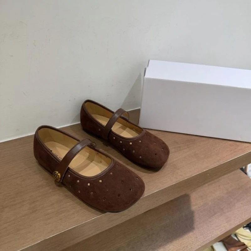 

Fashion Hollow Women Mary Jane Shoes Outdoor Shallow Ladies Flat Shoes Novelty Round Toe Solid Color Breathable Casual Shoe New