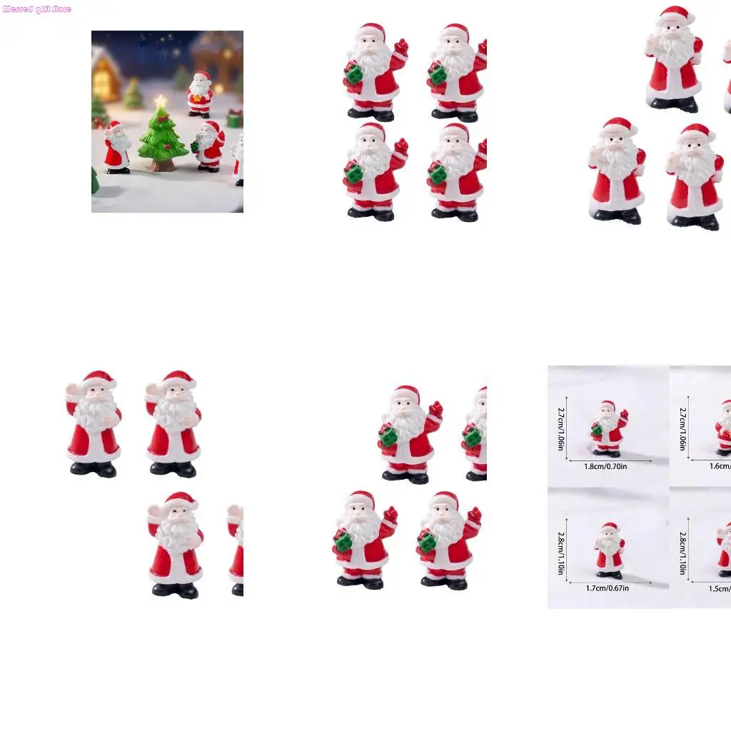 D0JC 4X Detailed Santa Decorations Winter Village Resin Figurines Snow Scene DIY Christmas Ornaments