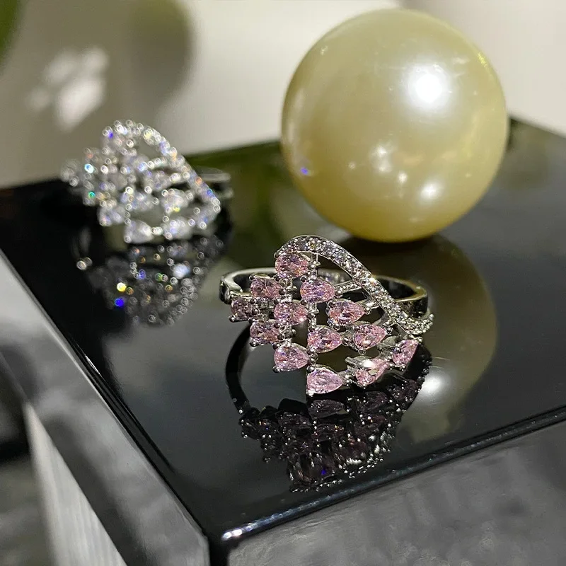 MDLFES Moissanite style Gemstone Ring Gold plated multi faceted teardrop zirconia star river sparkling diamond index ring