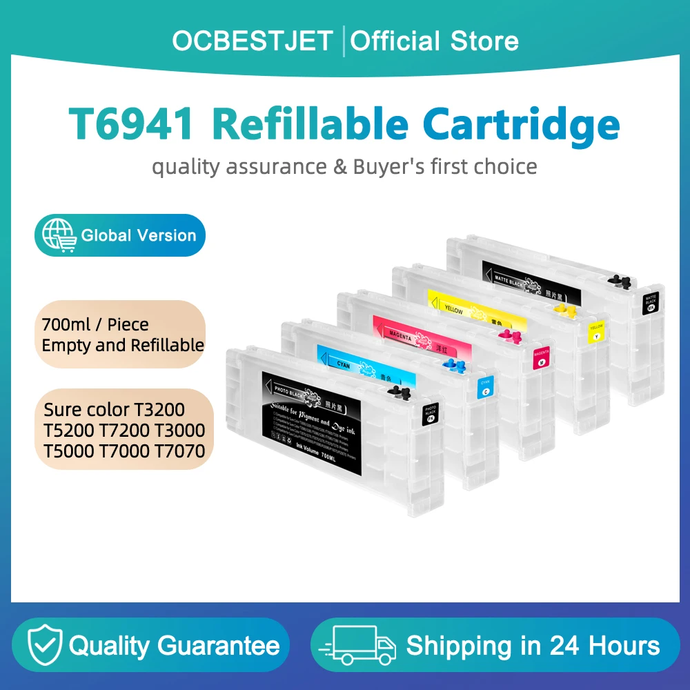 700ML T6941 - T6945 Refillable ink cartridge for Epson SureColor T3200 T5200 T7200 T3270 T5270 T7270 T3000 T5000 T7000 Printer