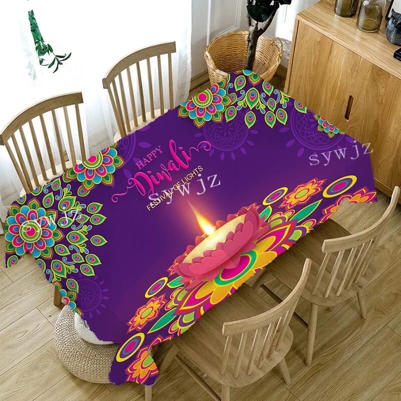 Diwali Decorative Tablecloths Hanukkah Antifouling Rectangular Tablecloths Home Kitchen Dining Table Covers Party Tablecloths