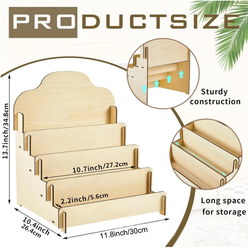4-Tier Wooden Postcard Photo Display Rack Desktop Step Shelf Organizer for Letters, Cards, Jewelry Collectibles