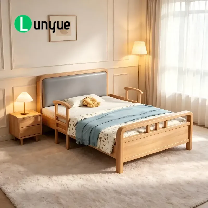 Modern Solid Wood Nursing Bed with Safety Railing Durable Double Platform for Elderly Home Care High Quality Soft Comfortable