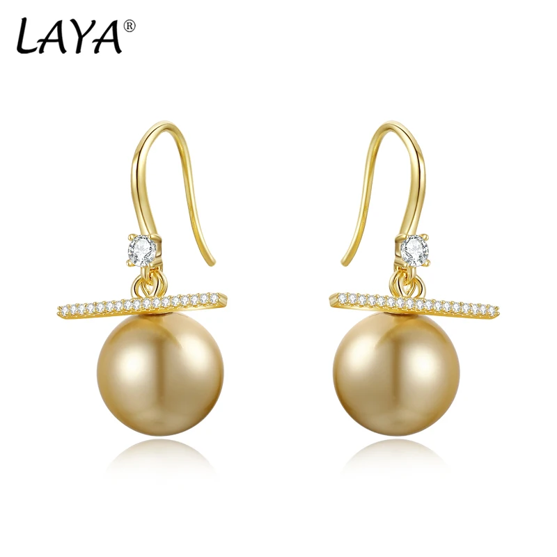 

LAYA 925 Sterling Silver Unique Designer Yellow Shell Pearl Drop Earrings For Women Piercing Ear Wedding Luxury Fine Jewelry