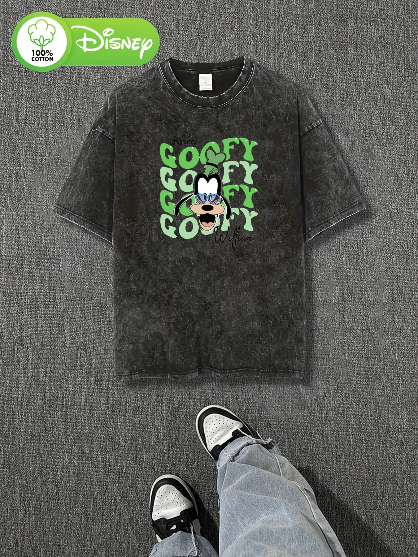 

Disney Mickey Mouse Pattern T-shirt - Black Retro Washed Casual Round Neck Women's Short Sleeve T-shirt Summer Disney Shirt