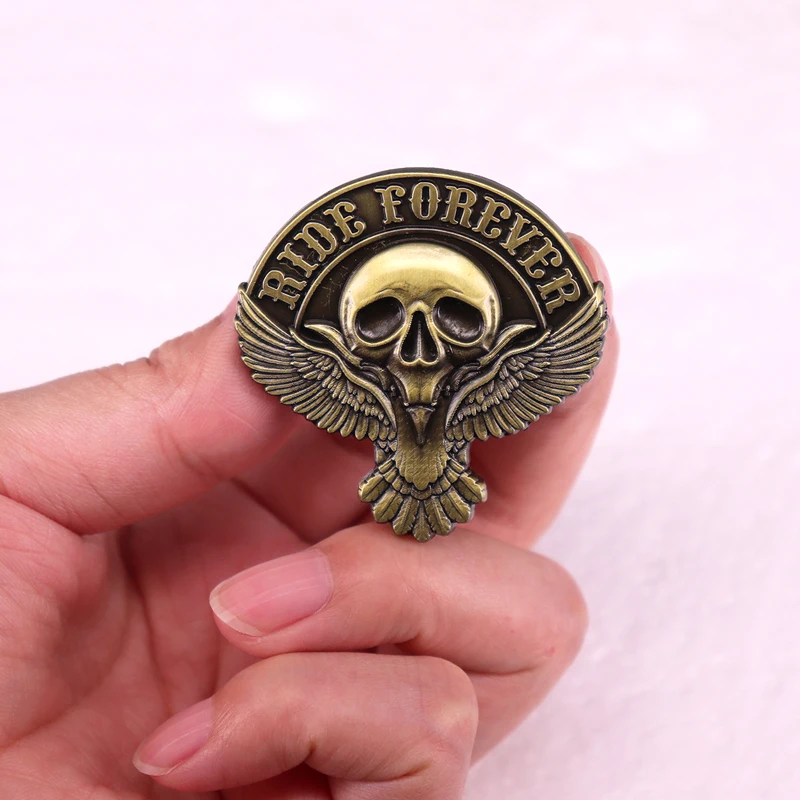 Ride Forever Skull Badge Vintage Enamel Pin Motorcycle Club Brooch Jewelry