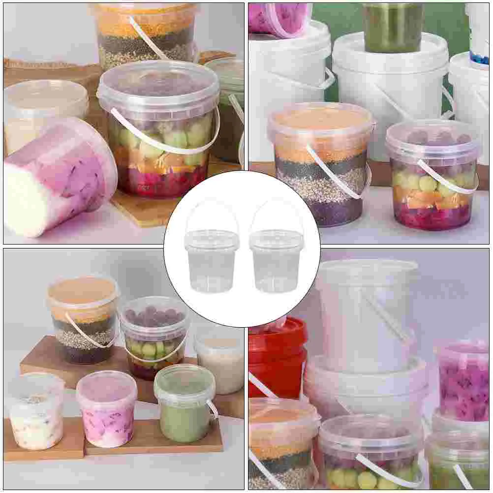 2 Pcs Ice Cream Bucket 2L Transparent Round Storage Handle Freezer Burn Proof Safe Sturdy Food Containers