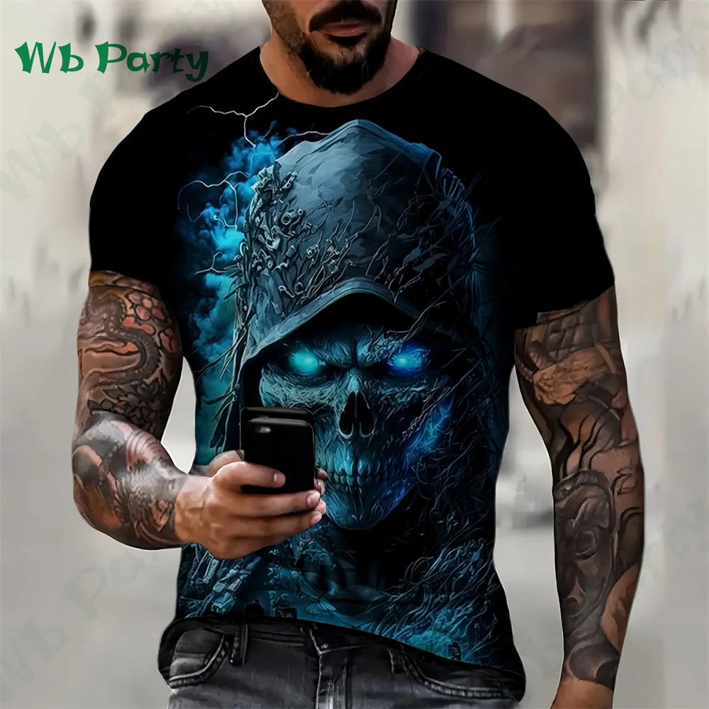 Oversize T-shirts Skull Print Compression Shirt Skull Graphic T shirts Men\'s Summer Clothes Oversize T-shirt Oversized T-shirt