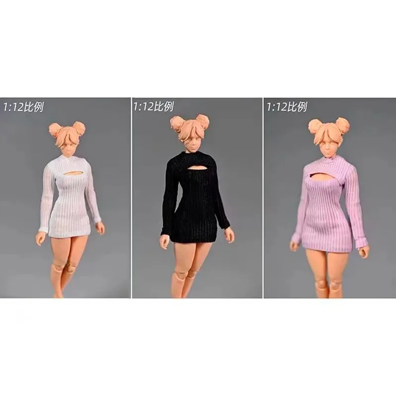 1/12 Scale Female Clothes Long Sleeves Thick Striped Dress Sweater Model for 6" Action Figures RomankeyxCOWL Body Doll