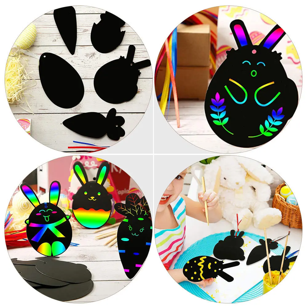 

1Set Easter Scratch Craft Kit Children DIY Rainbow Graffiti Art Sheets for Home Decoration Party Fun Activities