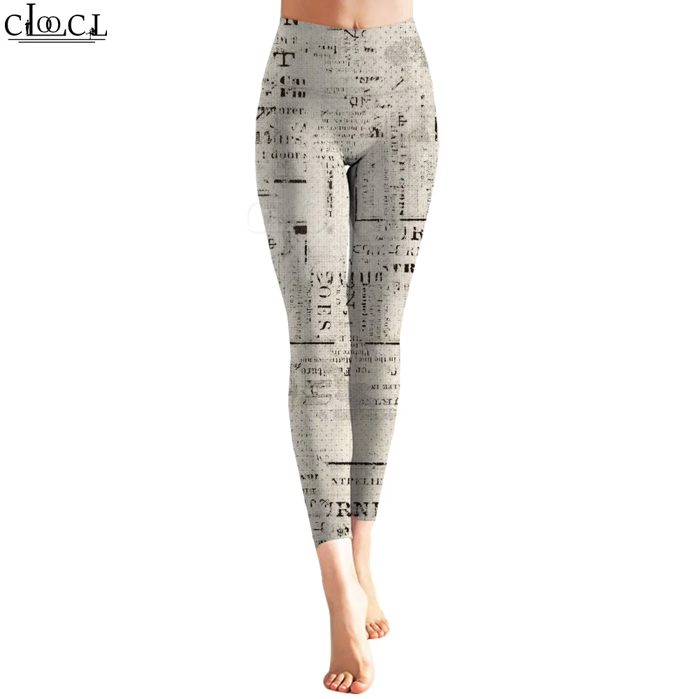 CLOOCL Novità alla moda Pantaloni da allenamento Donna Legging senza cuciture Modello Stampa di giornali Pantaloni Legins Abbigliamento