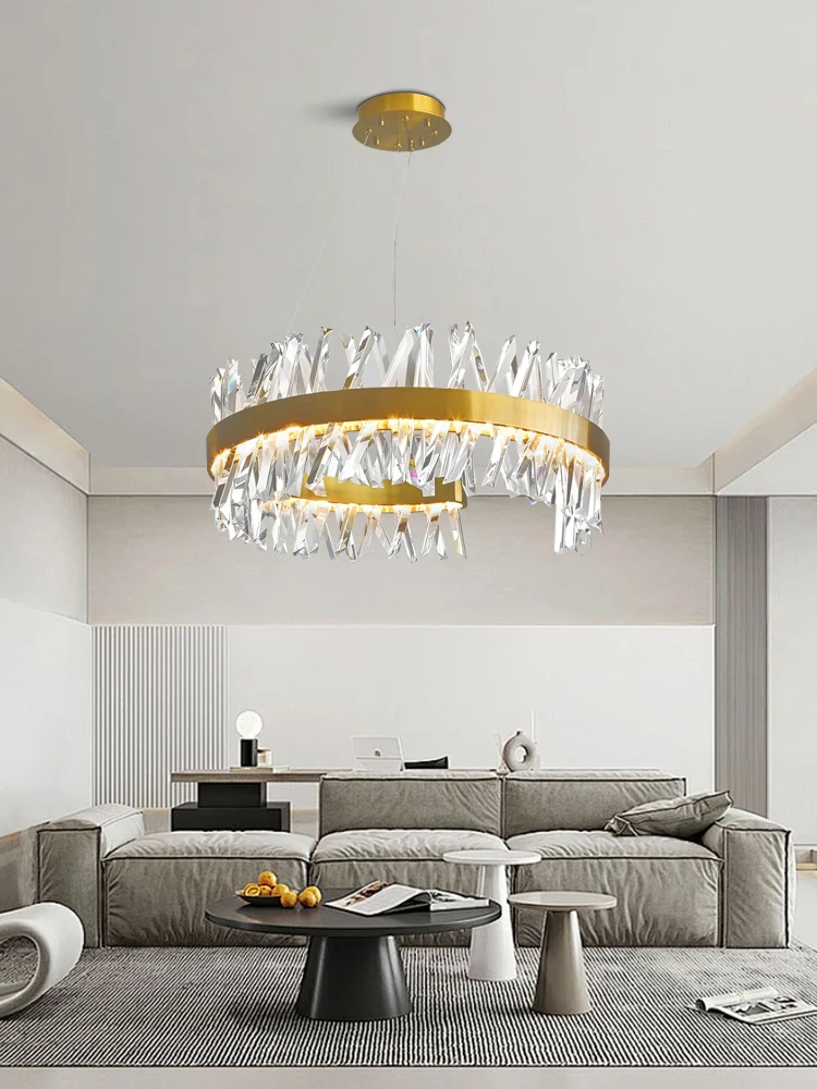 Postmodern C Shape Crystal Chandelier Lights Led, Luxury Home Decoration Dimmable Gold Hanglamp for Living Room Dining Table