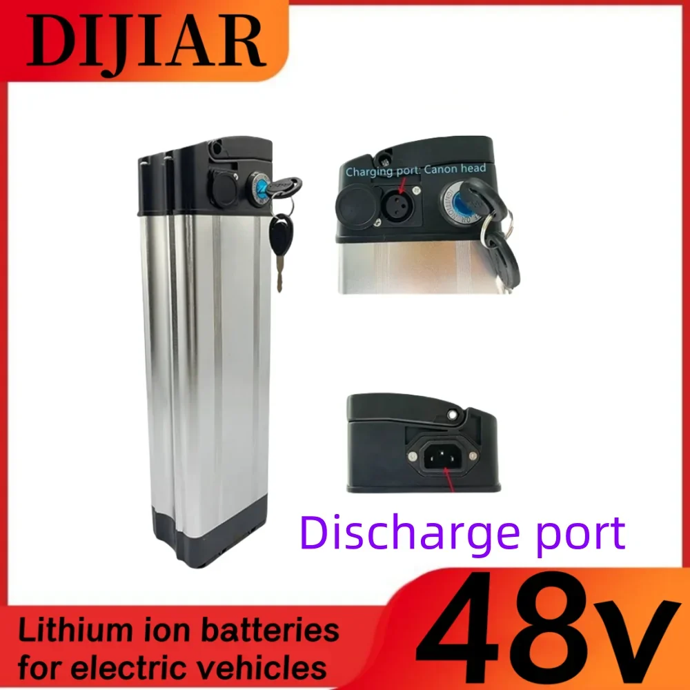 New 48V 20ah 25ah 30ah 35ah 40ah Silver Fish 48V Lithium Battery with Aluminum Case Anti theft Lock Comes with Charger as a Gift