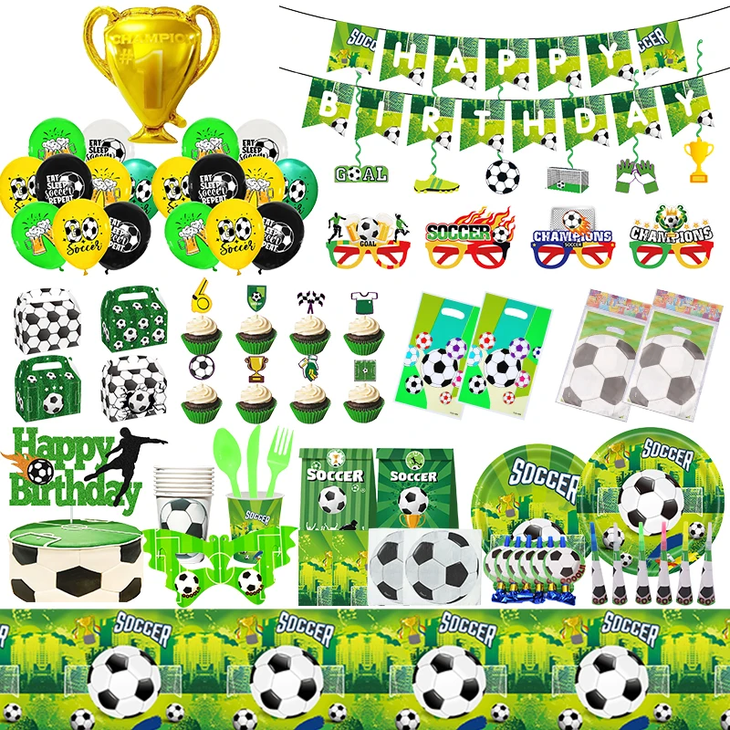 Soccer Football Kids Boy Birthday Party Supplies Disposable Tableware Set Baby Shower Backdrop Decor Foil Balloon Decoration