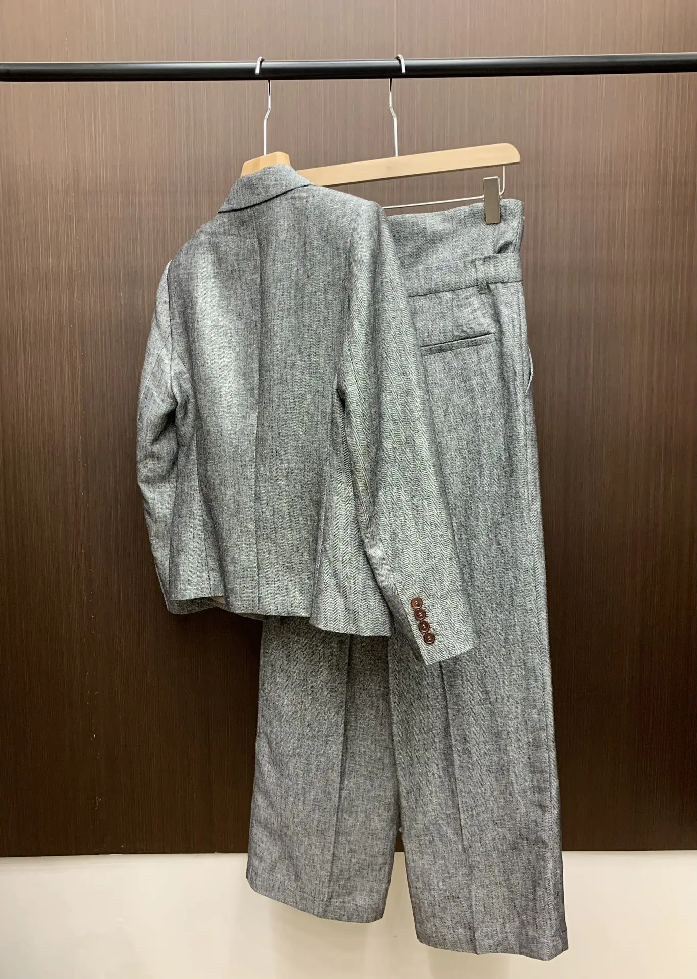 Thin Lapel Linen Suit for Women, Small Jacket, Loose Casual Pants, Spring and Summer